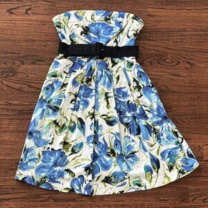 Blue Floral Strapless Fit & Flare Dress Size 6